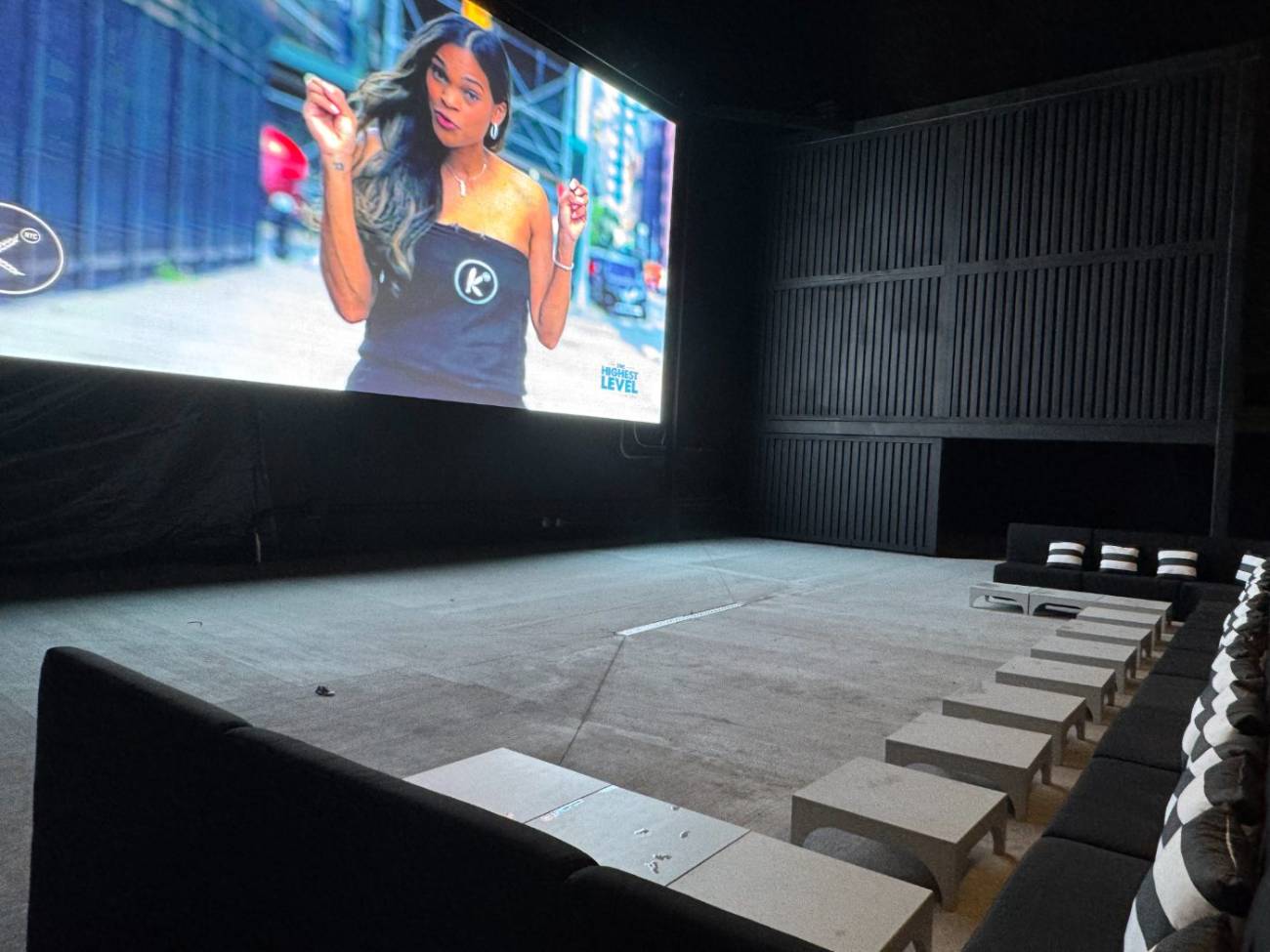 The Arena screen lit at night