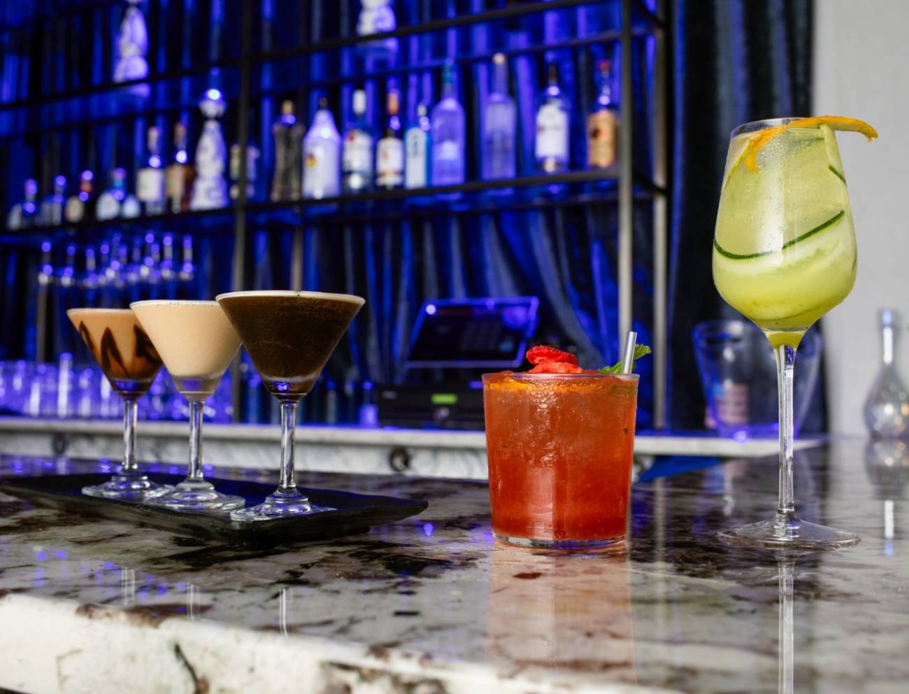 Cocktails on the marble bar top
